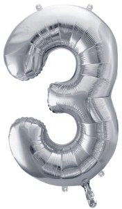 Balon foliowy Cyfra 3, 86cm, srebrny XL
