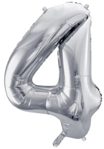 Balon foliowy Cyfra 4, 86cm, srebrny XL