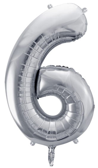 Balon foliowy Cyfra 6, 86cm, srebrny XL