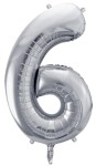 Balon foliowy Cyfra 6, 86cm, srebrny XL