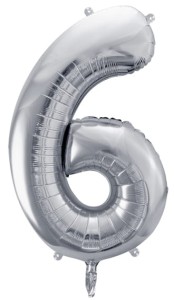 Balon foliowy Cyfra 6, 86cm, srebrny XL