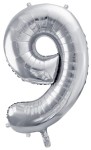 Balon foliowy Cyfra 9, 86cm, srebrny XL