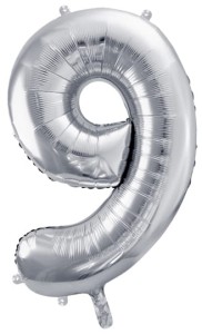 Balon foliowy Cyfra 9, 86cm, srebrny XL
