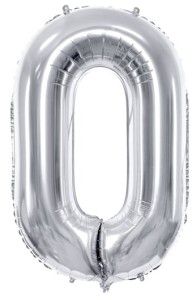 Balon foliowy Cyfra 0, 86cm, srebrny XL