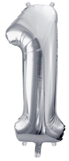Balon foliowy Cyfra 1, 86cm, srebrny XL