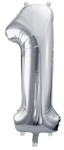 Balon foliowy Cyfra 1, 86cm, srebrny XL
