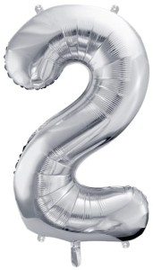 Balon foliowy Cyfra 2, 86cm, srebrny XL
