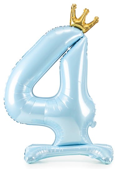 Stojący balon z koroną cyfra 4 błękit 84 cm XL