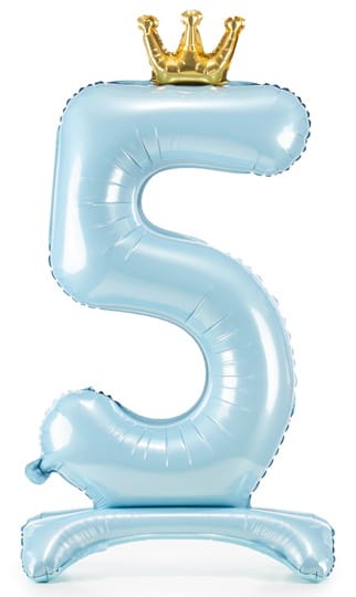 Stojący balon z koroną cyfra 5 błękit 84 cm XL