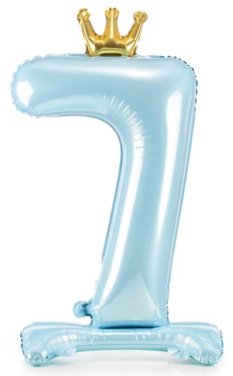 Stojący balon z koroną cyfra 7 błękit 84 cm XL