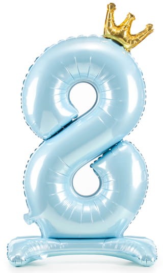 Stojący balon z koroną cyfra 8 błękit 84 cm XL