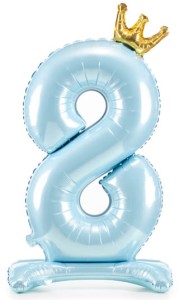 Stojący balon z koroną cyfra 8 błękit 84 cm XL