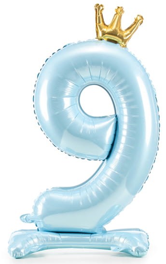 Stojący balon z koroną cyfra 9 błękit 84 cm XL