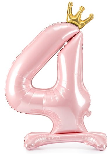 Stojący balon z koroną cyfra 4 j. różowy 84 cm XL