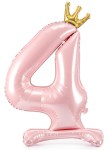 Stojący balon z koroną cyfra 4 j. różowy 84 cm XL