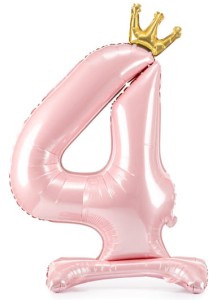 Stojący balon z koroną cyfra 4 j. różowy 84 cm XL
