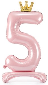Stojący balon z koroną cyfra 5 j. różowy 84 cm XL