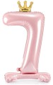 Stojący balon z koroną cyfra 7 j. różowy 84 cm XL