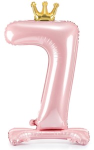 Stojący balon z koroną cyfra 7 j. różowy 84 cm XL