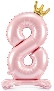 Stojący balon z koroną cyfra 8 j. różowy 84 cm XL