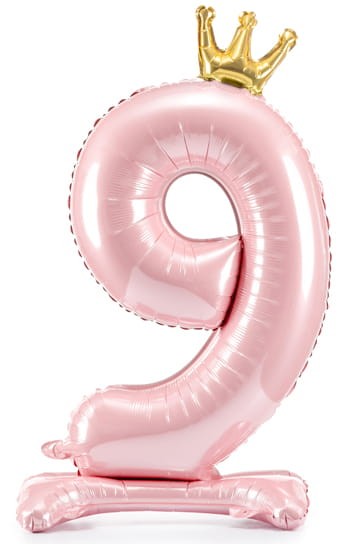 Stojący balon z koroną cyfra 9 j. różowy 84 cm XL