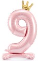 Stojący balon z koroną cyfra 9 j. różowy 84 cm XL