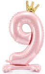 Stojący balon z koroną cyfra 9 j. różowy 84 cm XL