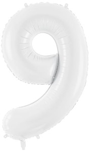 Balon foliowy Cyfra 9, 86cm, biały XL