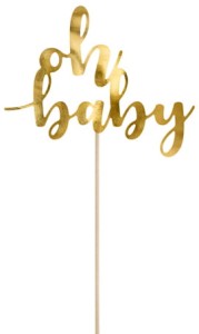 Topper na tort Oh baby, złoty, 25 cm