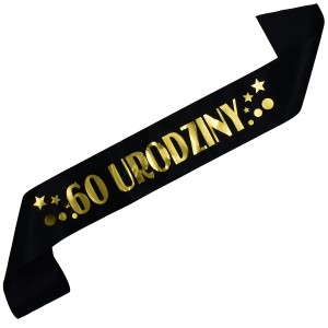 Czarna szarfa ze złotym nadrukiem 60 urodziny