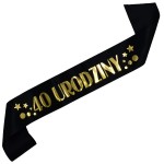 Czarna szarfa ze złotym nadrukiem 40 urodziny