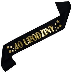 Czarna szarfa ze złotym nadrukiem 40 urodziny