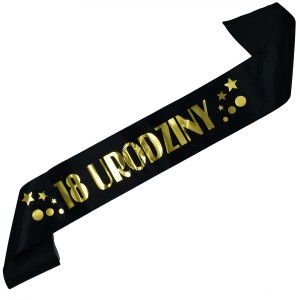Czarna szarfa ze złotym nadrukiem 18 urodziny
