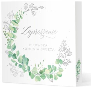Zaproszenie na komunię Eukaliptus srebrny 10szt.