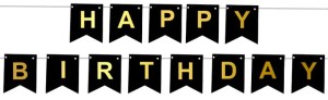 Baner urodzinowy happy birthday czarnozłoty