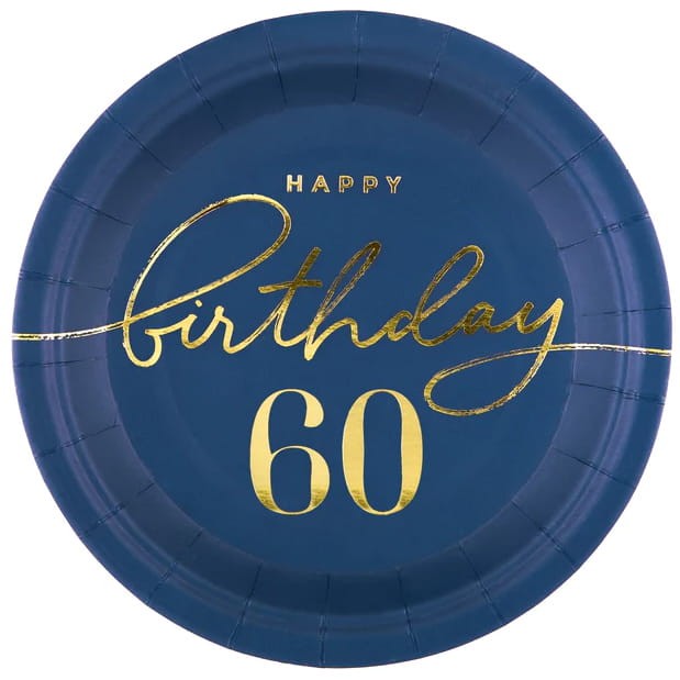 Talerzyk papierowy Happy Birthday 60 granatowy 7cali 6szt