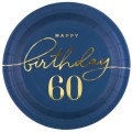 Talerzyk papierowy Happy Birthday 60 granatowy 7cali 6szt