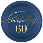 Talerzyk papierowy Happy Birthday 60 granatowy 7cali 6szt.