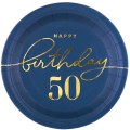 Talerzyk papierowy Happy Birthday 50 granatowy 7cali 6szt