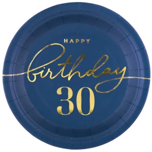 Talerzyk papierowy Happy Birthday 30 granatowy 7cali 6szt.