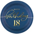Talerzyk papierowy Happy Birthday 18 granatowy 7cali 6szt.