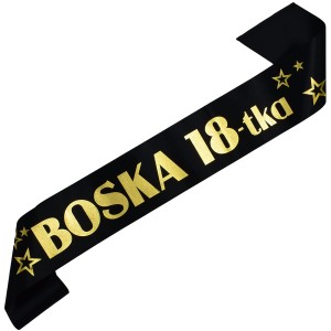 Czarna szarfa ze złotym nadrukiem Boska 18tka