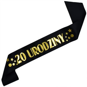 Czarna szarfa ze złotym nadrukiem 20 urodziny