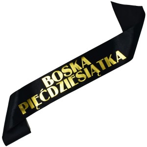 Czarna szarfa ze złotym nadrukiem Boska Pięćdziesiątka