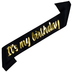 Czarna szarfa ze złotym nadrukiem It's my Birthday