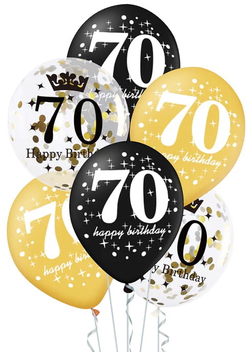 Zestaw balonów 70 urodziny z konfetti 12 cali 6szt