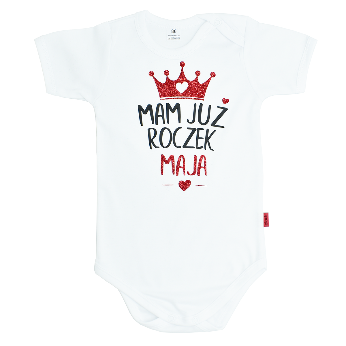 body mam już roczek biale, czerwone napisy