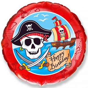 Balon foliowy 45cm - Pirackie Happy Birthday (okrągły)
