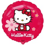 Balon foliowy 45cm -  Hello Kitty z kwiatkami (okrągły)