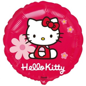 Balon foliowy 45cm -  Hello Kitty z kwiatkami (okrągły)
